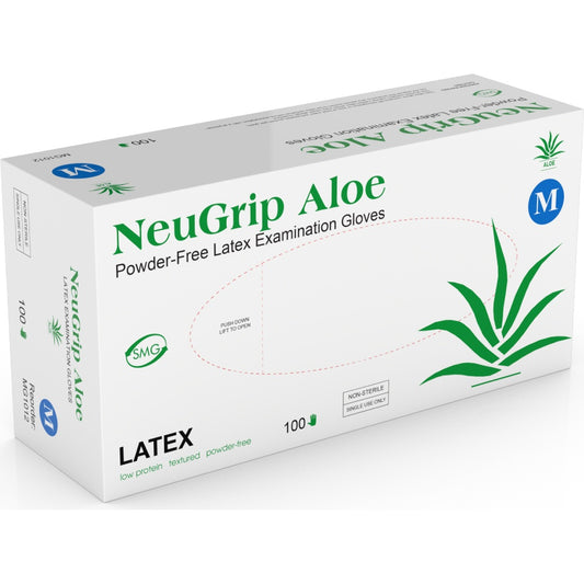 Medgluv NeuGrip Aloe Natural Latex Exam Gloves - Aloe 6.5 mil Powder-Free