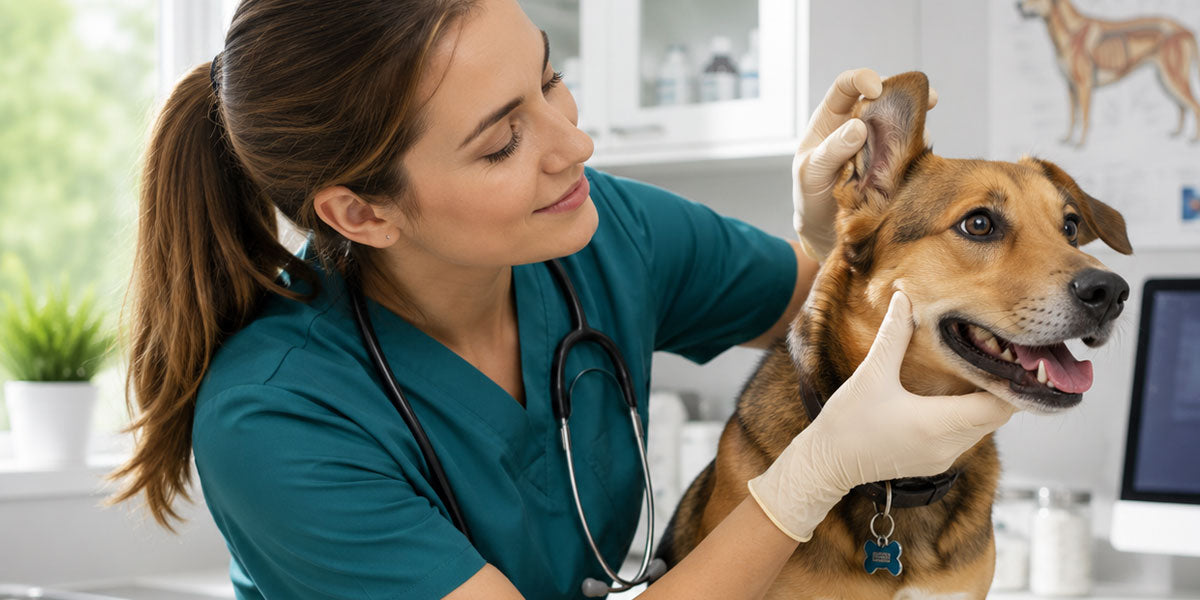 Professional wearing latex gloves in a clinical setting