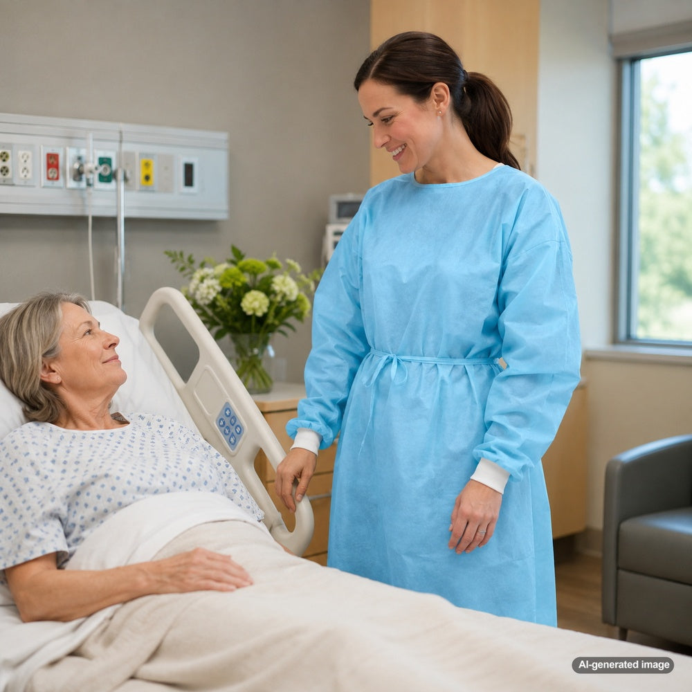 Medgluv AAMI Level 1 Blue Isolation Gowns - Disposable Fluid-Resistant