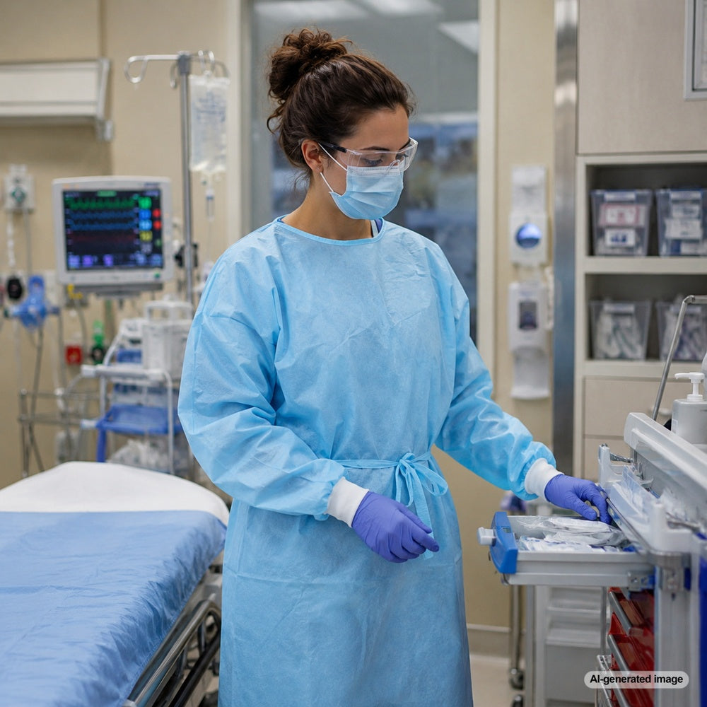 Medgluv AAMI Level 3 Blue Isolation Gowns - Disposable Fluid-Resistant