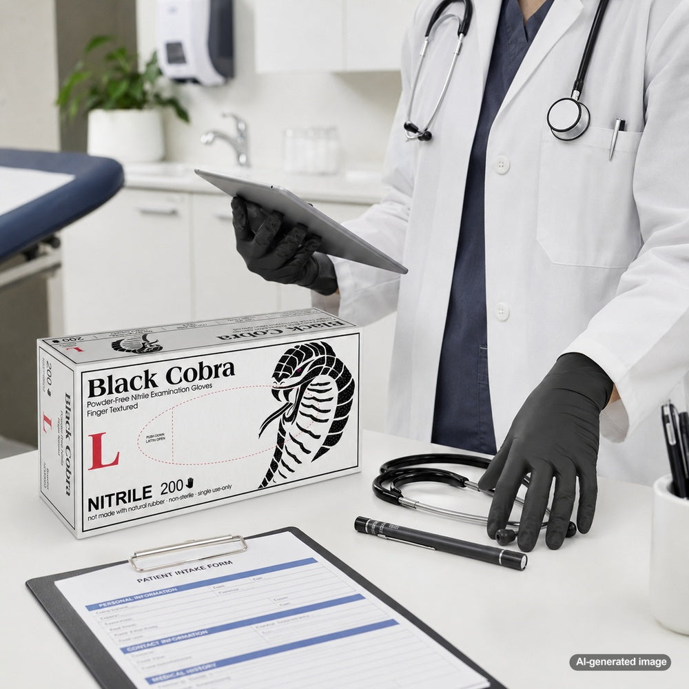 Medgluv Black Cobra Black Nitrile Exam Gloves - 3.1 mil Powder-Free