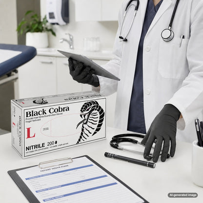 Medgluv Black Cobra Black Nitrile Exam Gloves - 3.1 mil Powder-Free