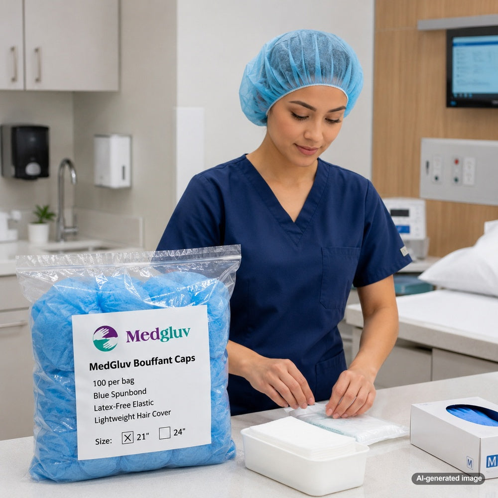 Medgluv Blue Disposable Bouffant Caps - Non-Woven