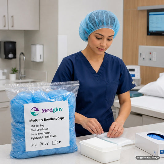 Medgluv Blue Disposable Bouffant Caps - Non-Woven