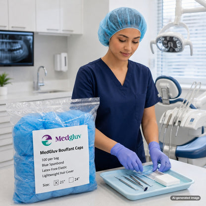 Medgluv Blue Disposable Bouffant Caps - Non-Woven