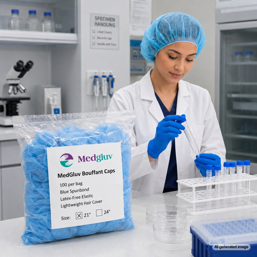 Medgluv Blue Disposable Bouffant Caps - Non-Woven
