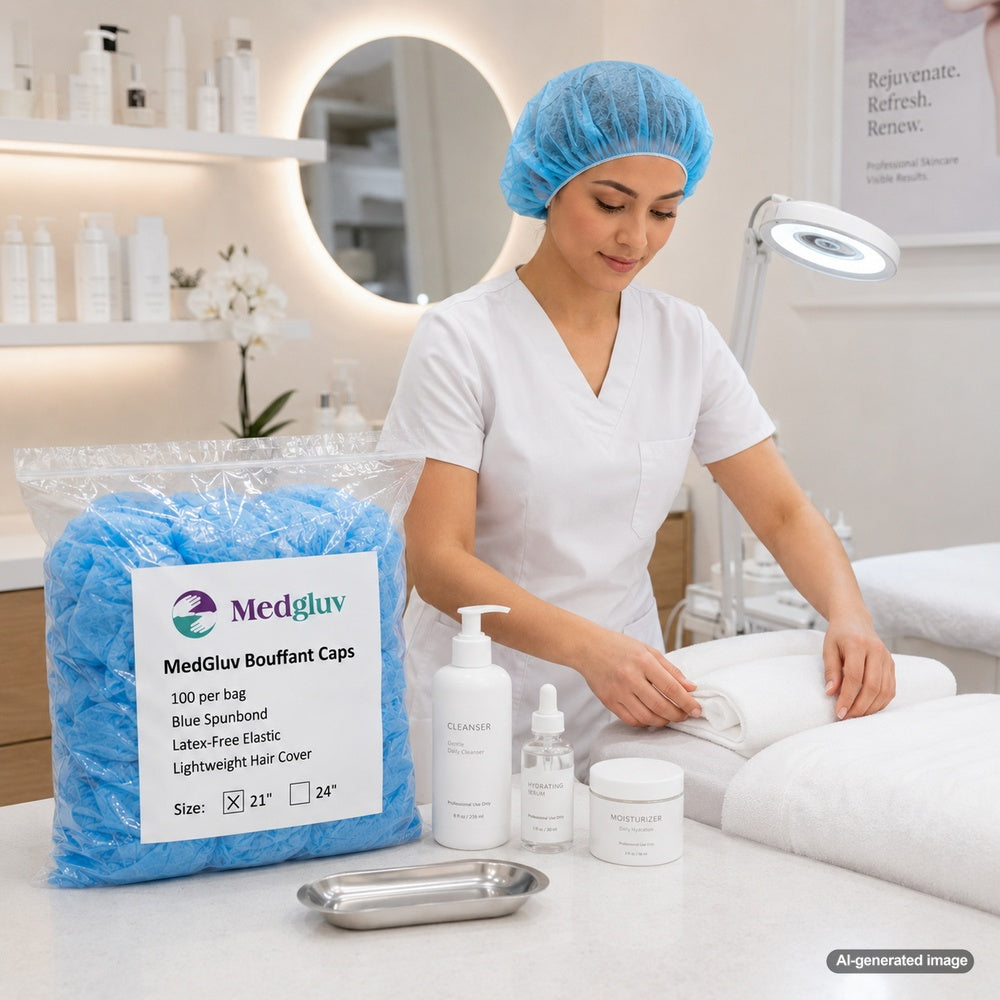 Medgluv Blue Disposable Bouffant Caps - Non-Woven