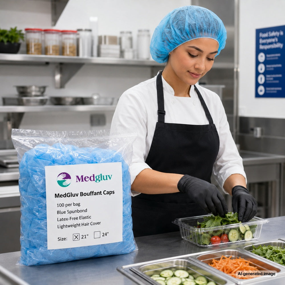 Medgluv Blue Disposable Bouffant Caps - Non-Woven