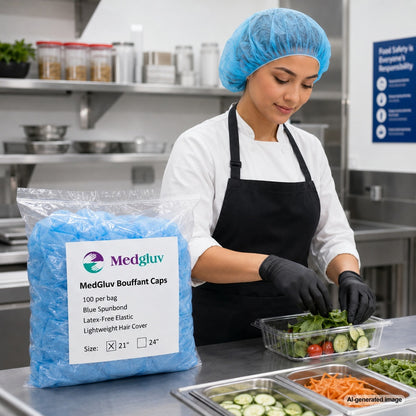 Medgluv Blue Disposable Bouffant Caps - Non-Woven