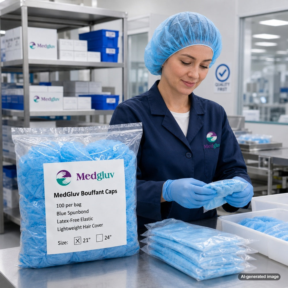 Medgluv Blue Disposable Bouffant Caps - Non-Woven