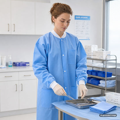 Medgluv Blue Disposable Lab Coats - With Pockets