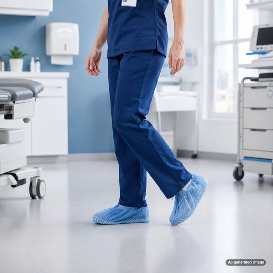 Medgluv Blue Disposable Shoe Covers - Non-Skid Bottom