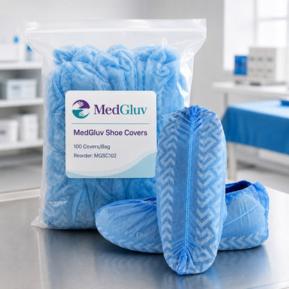 Medgluv Blue Disposable Shoe Covers - Non-Skid Bottom