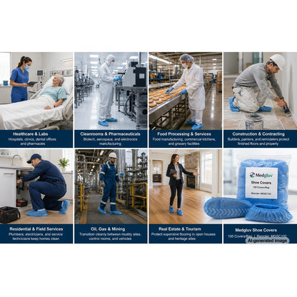 Medgluv Blue Disposable Shoe Covers - Non-Skid Bottom