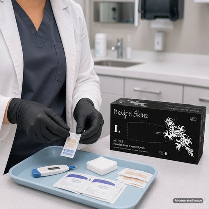 Medgluv Dragon Skinz Black Nitrile Exam Gloves - 5.5 mil Powder-Free