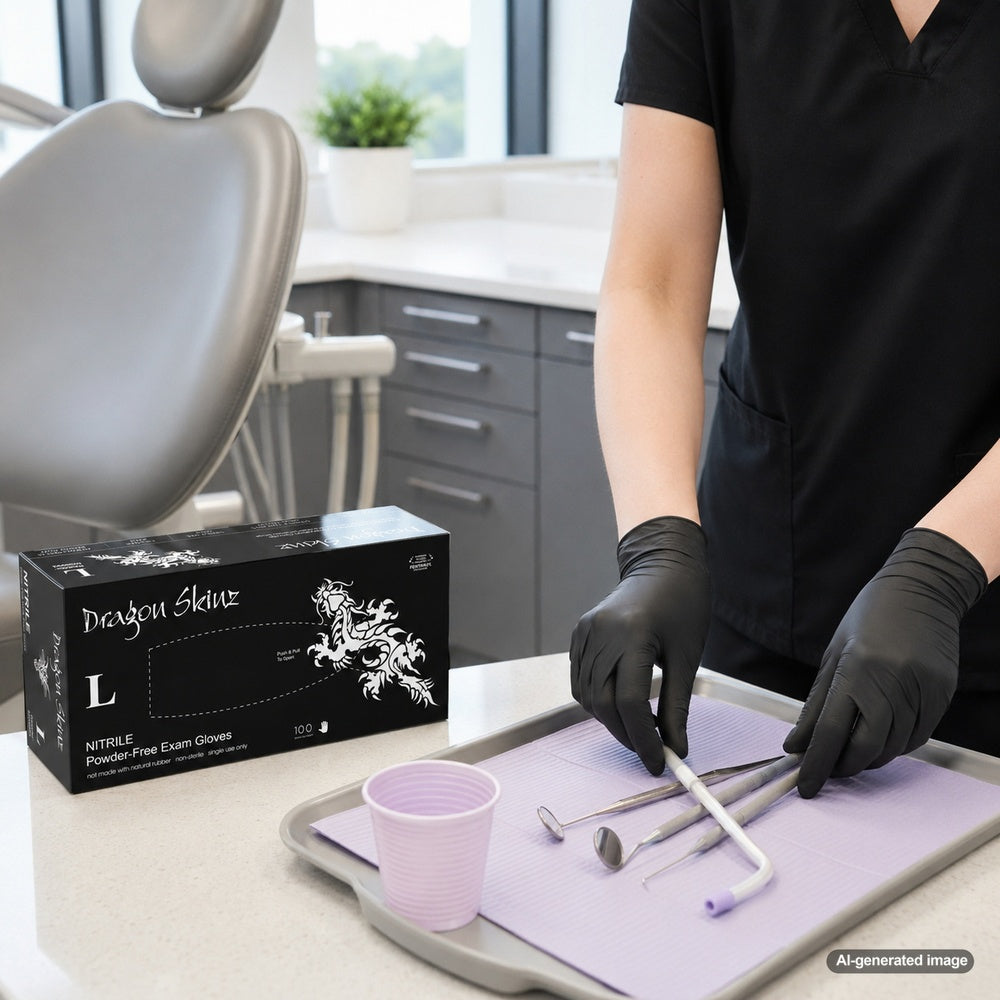 Medgluv Dragon Skinz Black Nitrile Exam Gloves - 5.5 mil Powder-Free