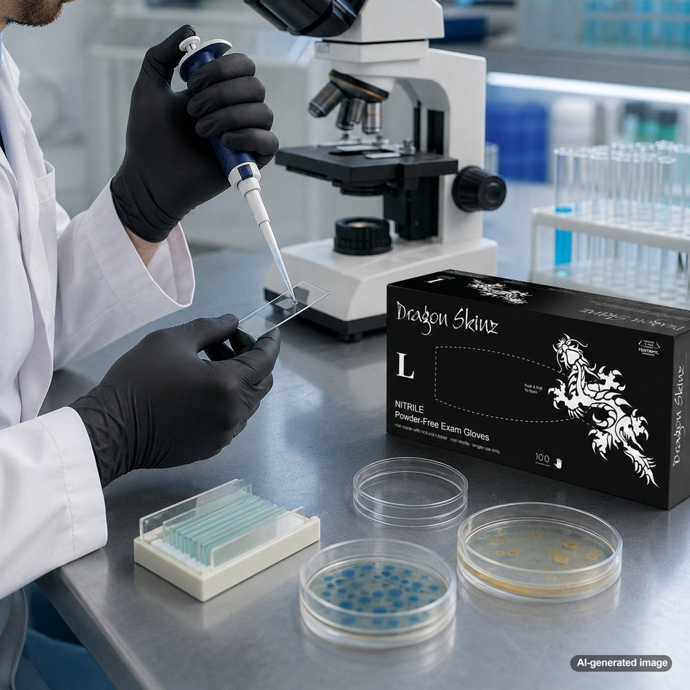 Medgluv Dragon Skinz Black Nitrile Exam Gloves - 5.5 mil Powder-Free