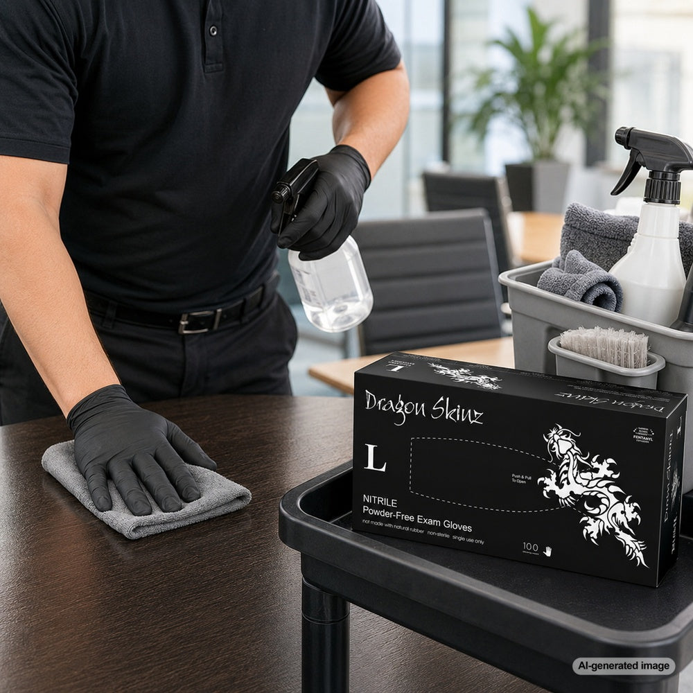 Medgluv Dragon Skinz Black Nitrile Exam Gloves - 5.5 mil Powder-Free