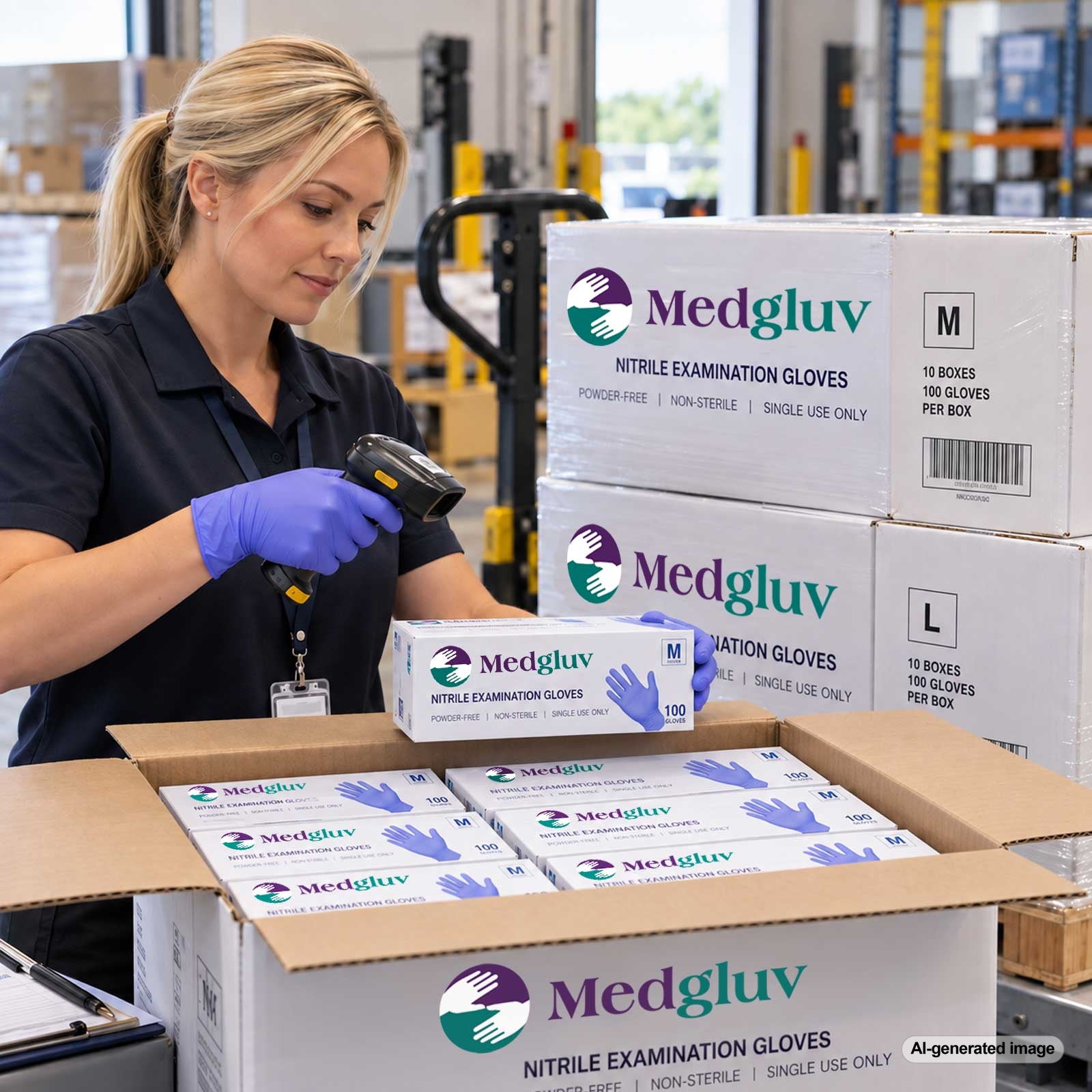 Medgluv glove cases being received and prepared for recurring government and institutional supply