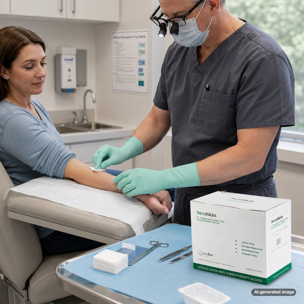Medgluv NeoSkin Chemo Green Neoprene Sterile Exam Gloves - 8.2 mil Powder-Free - 12-Inch Extended Cuff