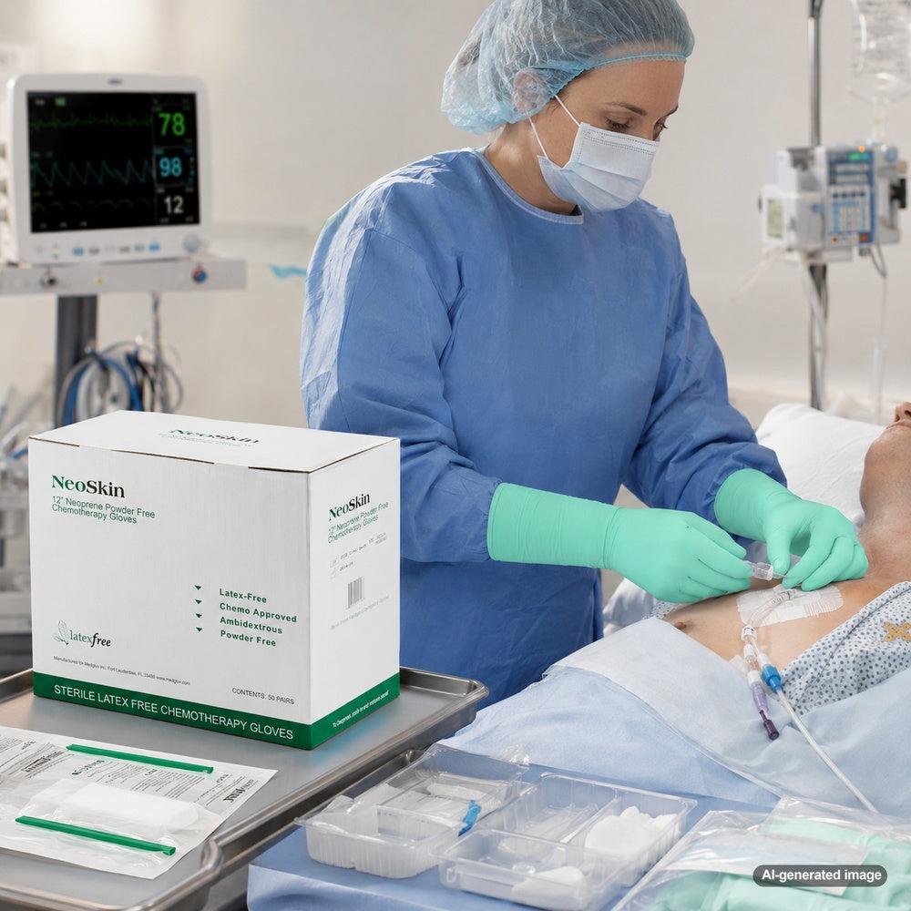 Medgluv NeoSkin Chemo Green Neoprene Sterile Exam Gloves - 8.2 mil Powder-Free - 12-Inch Extended Cuff