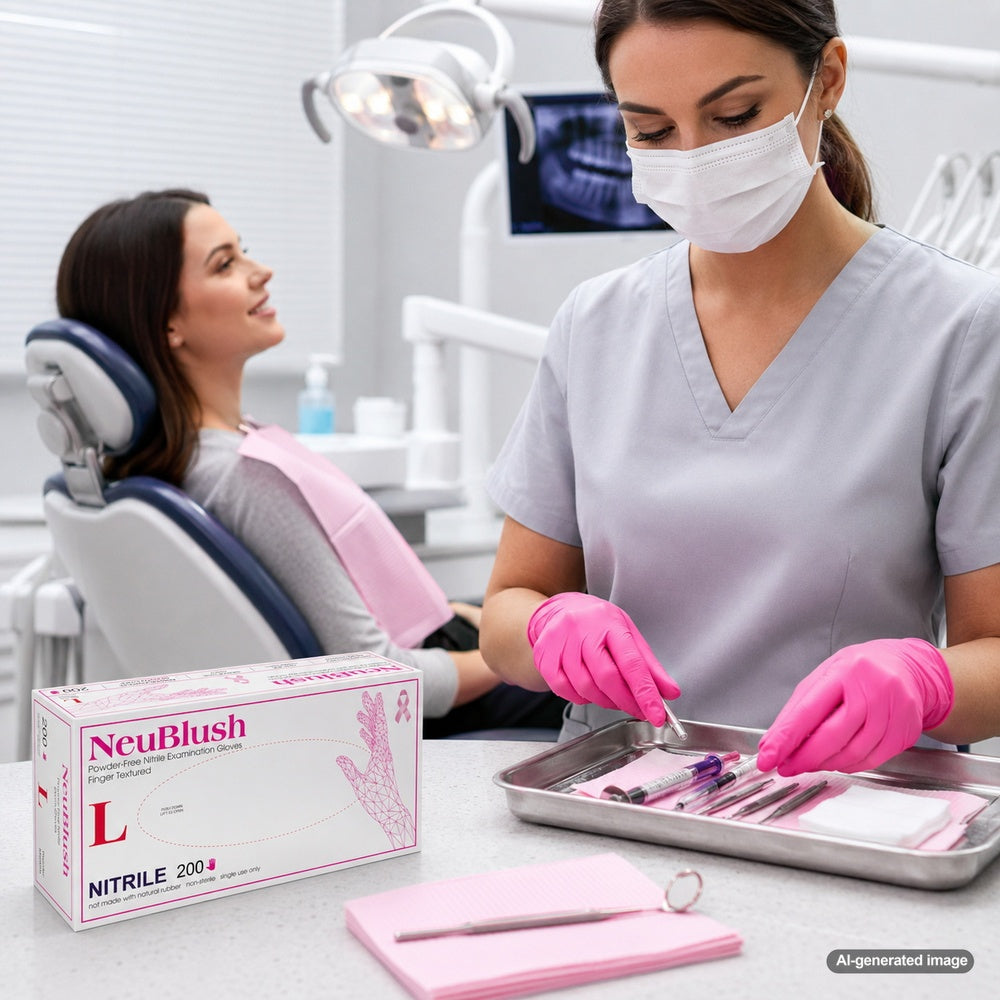 Medgluv NeuBlush Pink Nitrile Exam Gloves - 3.5 mil Powder-Free