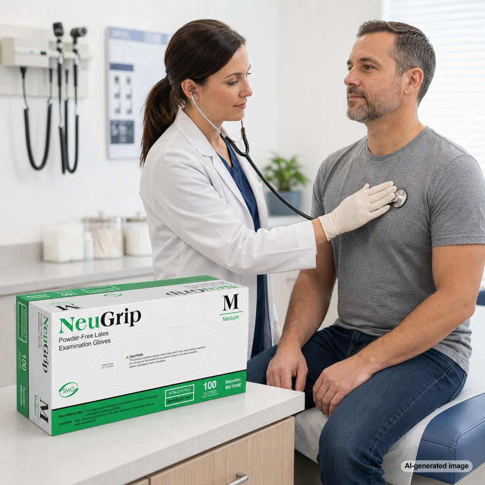Medgluv NeuGrip Cream Latex Exam Gloves - 7.9 mil Powder-Free