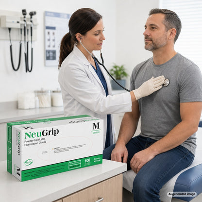 Medgluv NeuGrip Cream Latex Exam Gloves - 7.9 mil Powder-Free