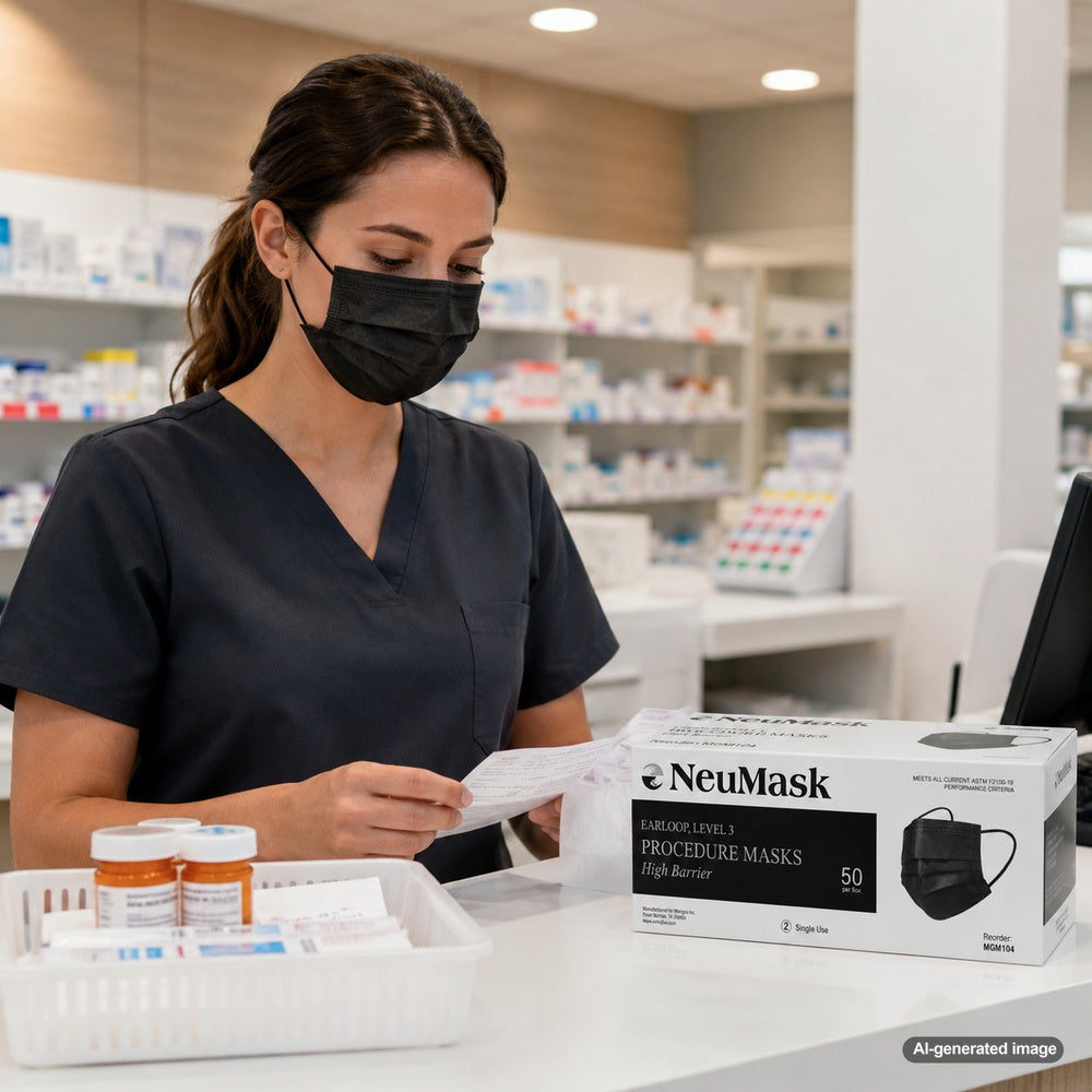 Medgluv NeuMask Black Procedure Ear-Loop Masks