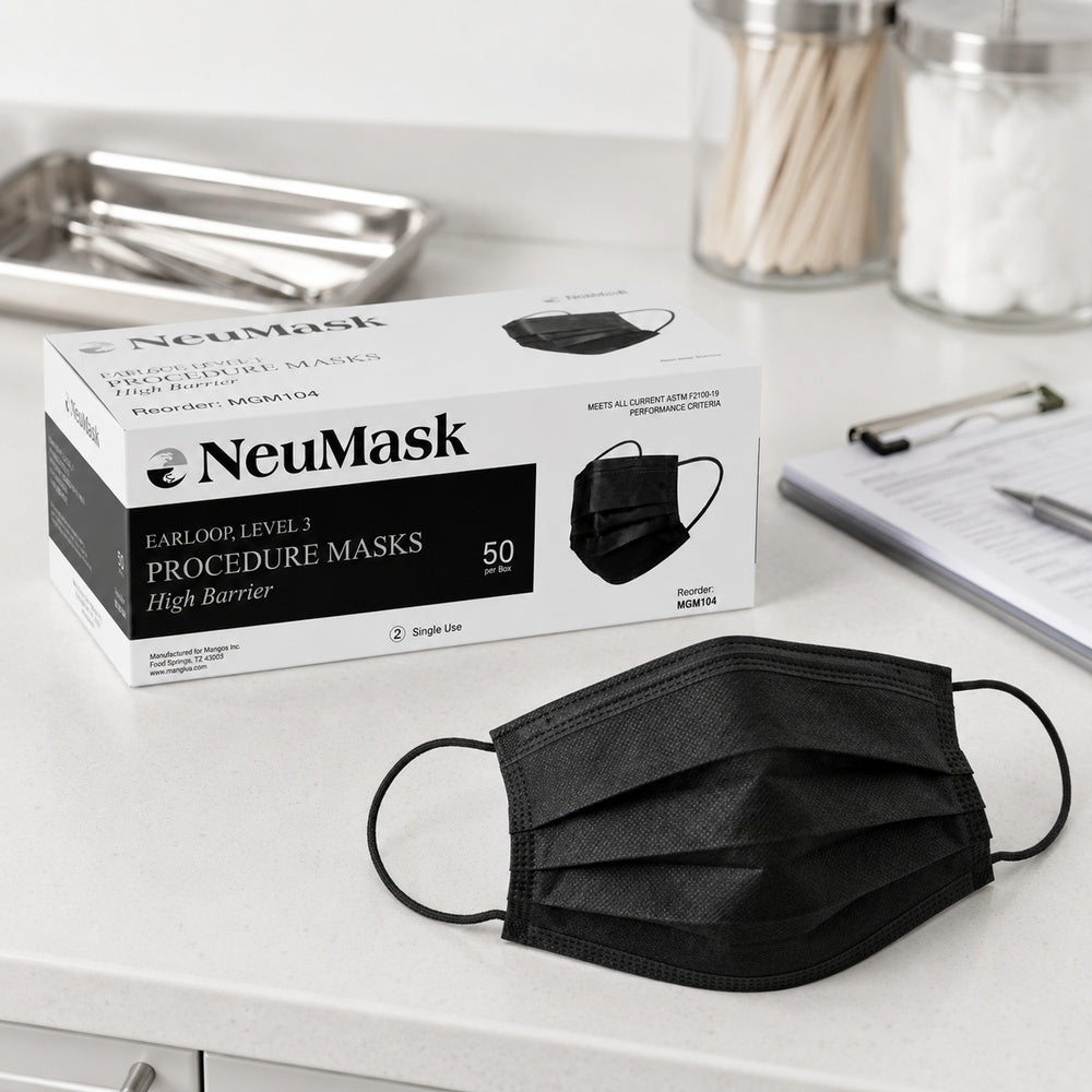 Medgluv NeuMask Black Procedure Ear-Loop Masks