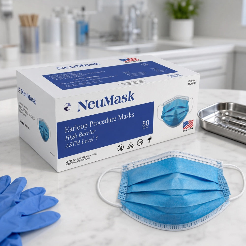 Medgluv NeuMask Blue Level 3 Procedure Ear-Loop Masks - Made in USA