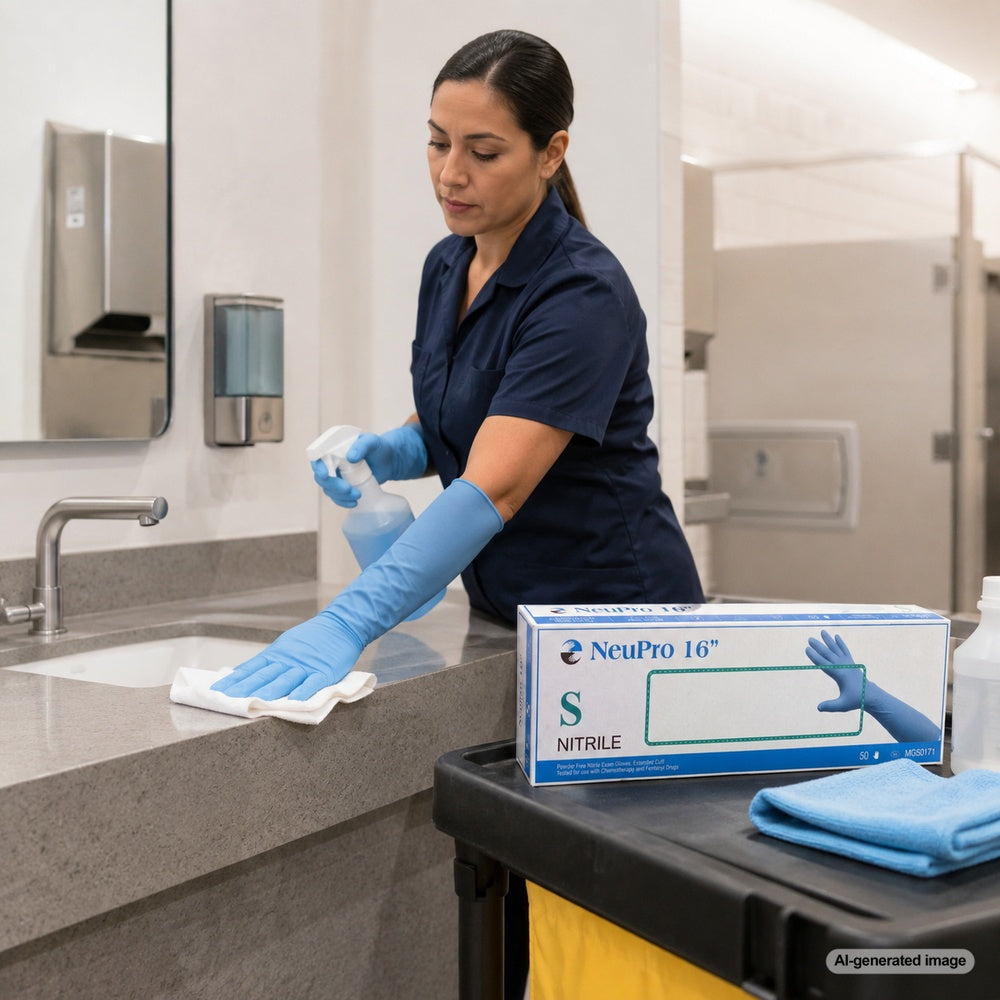 Medgluv NeuPro Blue Nitrile Exam Gloves - 16-Inch Extended Cuff