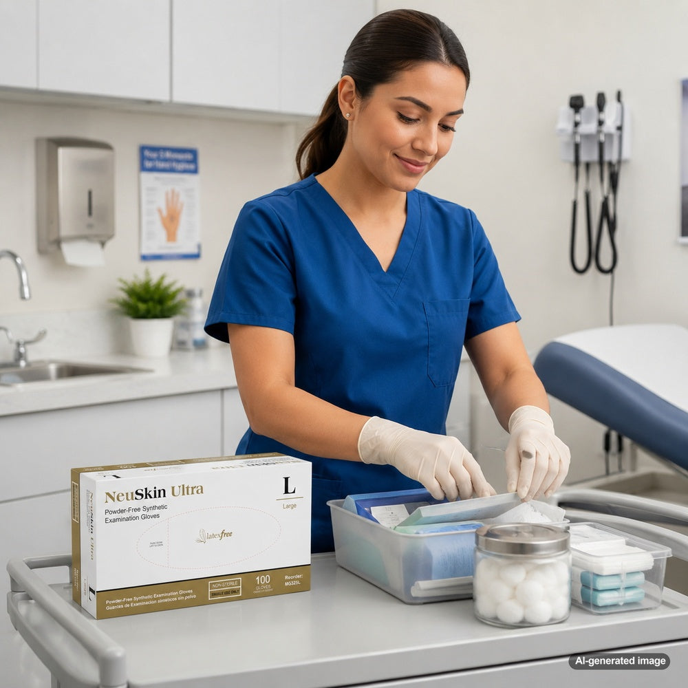 Medgluv NeuSkin Ultra 100 Cream Vinyl Exam Gloves - 5.5 mil Powder-Free