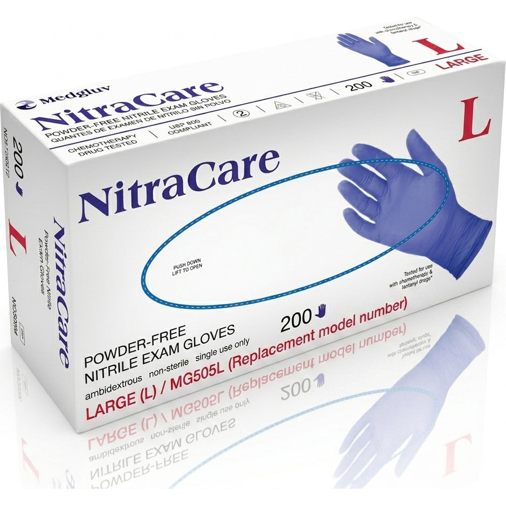 Medgluv NitraCare 200 Violet Blue Nitrile Exam Gloves - 3.7 mil Powder-Free