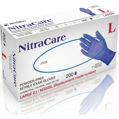 Medgluv NitraCare 200 Violet Blue Nitrile Exam Gloves - 3.7 mil Powder-Free
