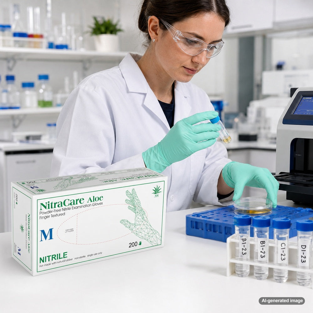 Medgluv NitraCare Aloe Green Nitrile Exam Gloves - Aloe Powder-Free