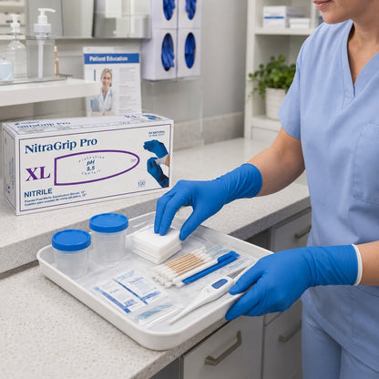 Medgluv NitraGrip Pro Blue/White Nitrile Exam Gloves - 8.2 mil Powder Free - 12-Inch Extended Cuff (100 Count Box)