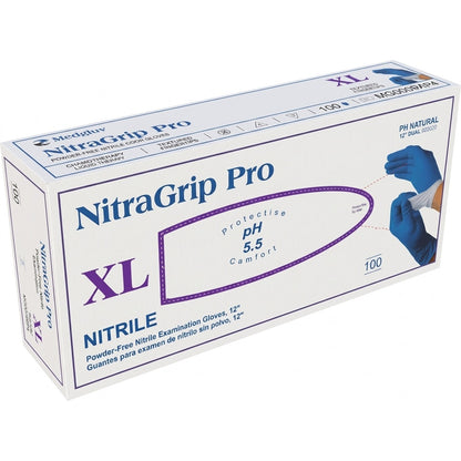 Medgluv NitraGrip Pro Blue/White Nitrile Exam Gloves - 8.2 mil Powder Free - 12-Inch Extended Cuff (100 Count Box)