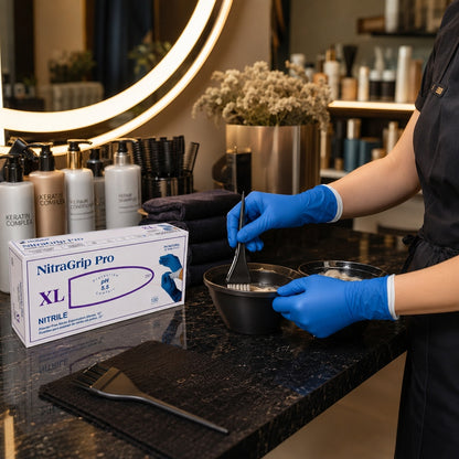 Medgluv NitraGrip Pro Blue/White Nitrile Exam Gloves - 8.2 mil Powder Free - 12-Inch Extended Cuff (100 Count Box)
