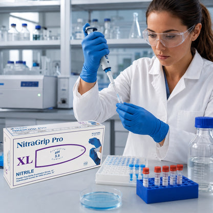 Medgluv NitraGrip Pro Blue/White Nitrile Exam Gloves - 8.2 mil Powder Free - 12-Inch Extended Cuff (100 Count Box)