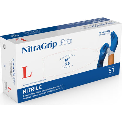 Medgluv NitraGrip Pro Blue/White Nitrile Exam Gloves - 8.2 mil Powder Free - 12-Inch Extended Cuff (50 Count Box)