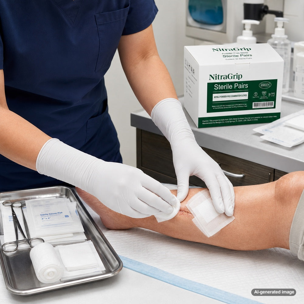 Medgluv NitraGrip White Nitrile Sterile Exam Gloves - 6.3 mil Powder Free - 12-Inch Extended Cuff