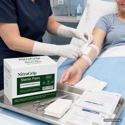 Medgluv NitraGrip White Nitrile Sterile Exam Gloves - 6.3 mil Powder Free - 12-Inch Extended Cuff