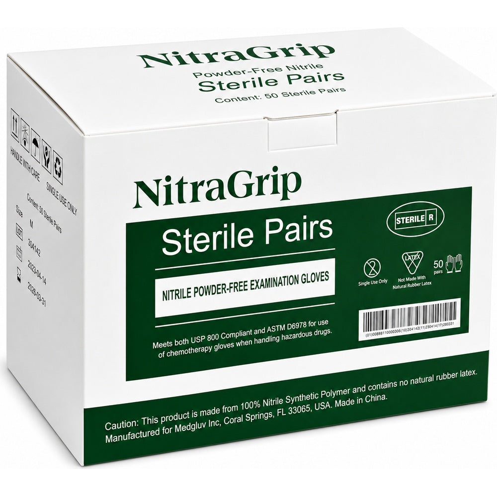 Medgluv NitraGrip White Nitrile Sterile Exam Gloves - 6.3 mil Powder Free - 12-Inch Extended Cuff