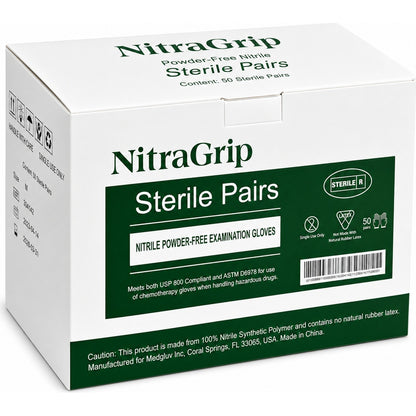 Medgluv NitraGrip White Nitrile Sterile Exam Gloves - 6.3 mil Powder Free - 12-Inch Extended Cuff