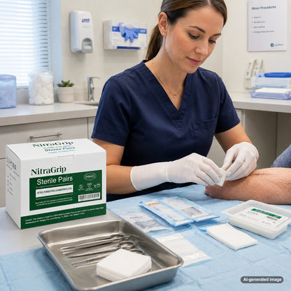 Medgluv NitraGrip White Nitrile Sterile Exam Gloves - 6.3 mil Powder Free - 12-Inch Extended Cuff