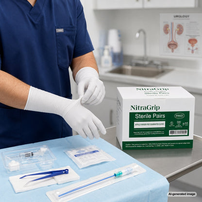 Medgluv NitraGrip White Nitrile Sterile Exam Gloves - 6.3 mil Powder Free - 12-Inch Extended Cuff