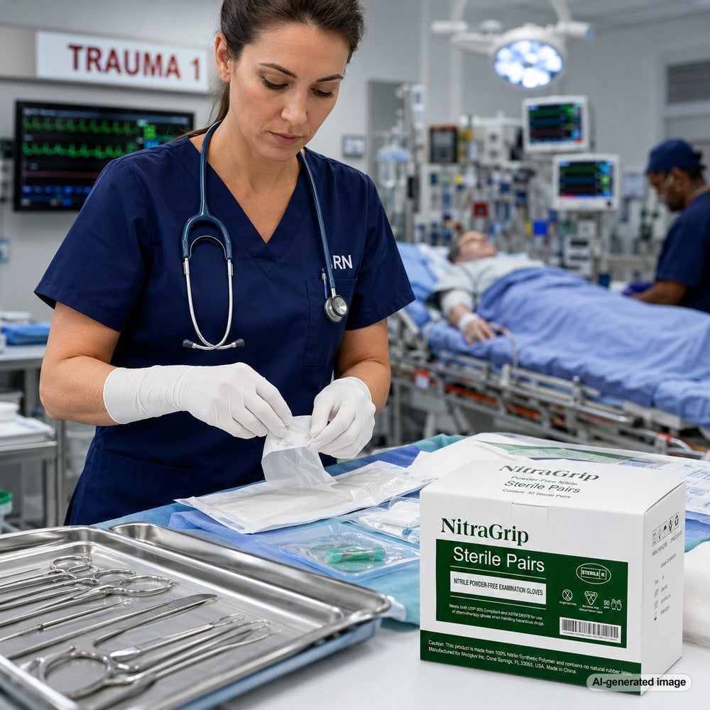 Medgluv NitraGrip White Nitrile Sterile Exam Gloves - 6.3 mil Powder Free - 12-Inch Extended Cuff