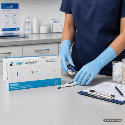 Medgluv NitraGrip XP Blue Nitrile Exam Gloves - 6.5 mil Powder Free - 12-Inch Extended Cuff