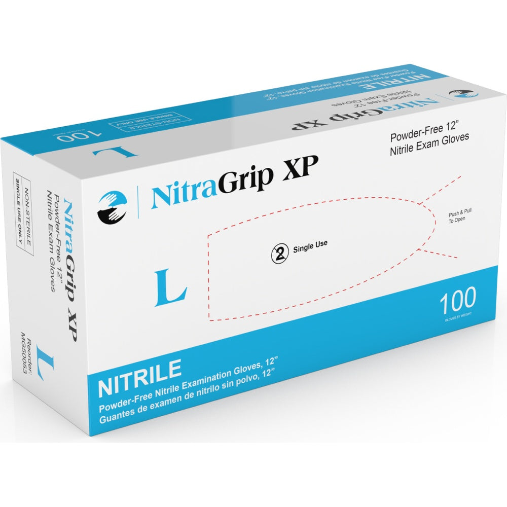 Medgluv NitraGrip XP Blue Nitrile Exam Gloves - 6.5 mil Powder Free - 12-Inch Extended Cuff